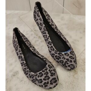 Ann Taylor Women's Gray Cheetah Leather Ballet‎ Flats 7M Slip-on Career Mob Wife